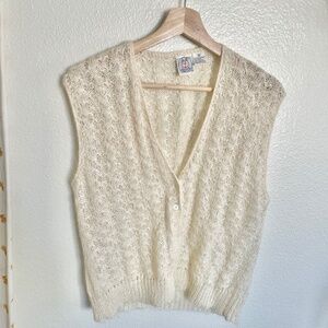 Vintage J.G. Hook Mohair Wool Open Knit Sweater Vest Cream Cottagecore Medium
